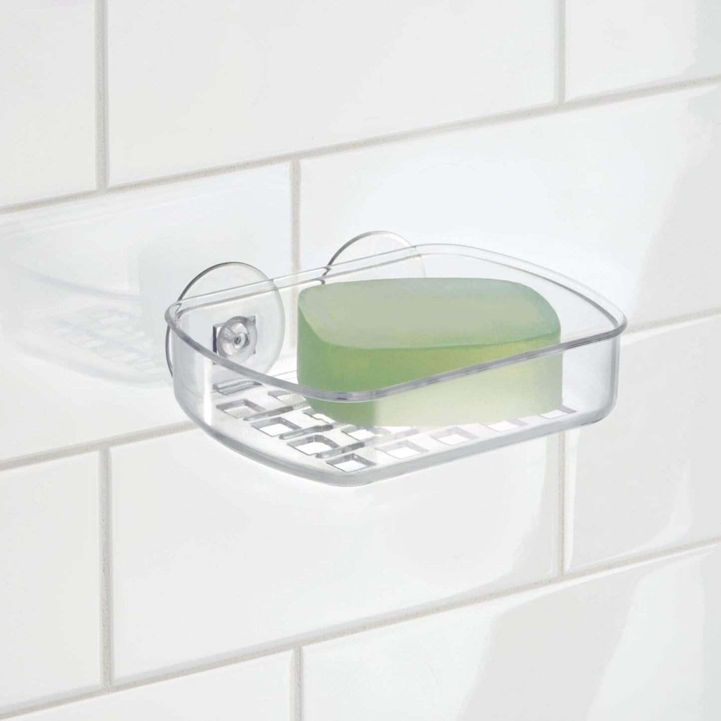 iDesign iDesign Basic Porte-Savon, Support à Savon en Plastique Avec deux Ventouses Puissantes, Transparent