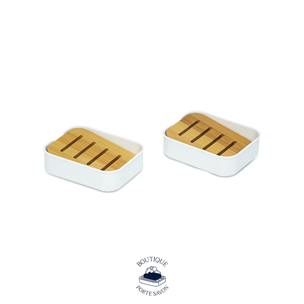 porte savon blanc et bois
