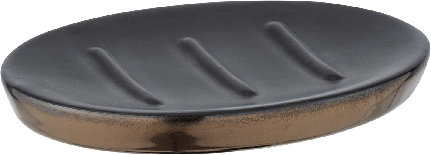 Porte-savon en céramique haut de gamme, 10 x 1,5 x 12 cm, noir/cuivre