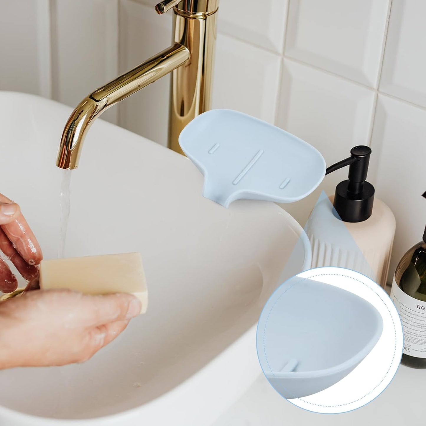 porte savon minimaliste bleu
