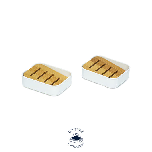 porte savon blanc et bois