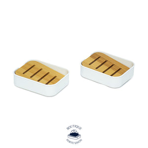 porte savon blanc et bois